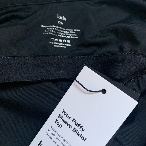 NWT Knix Puffy Sleeve Scoop Bikini Top - Black Size XS - Picture 4 of 5